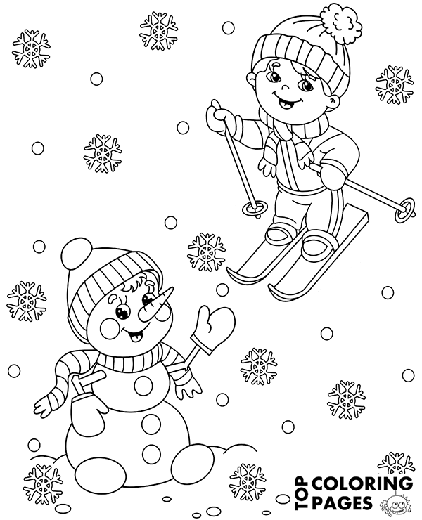 Winter & Snowman Coloring Page