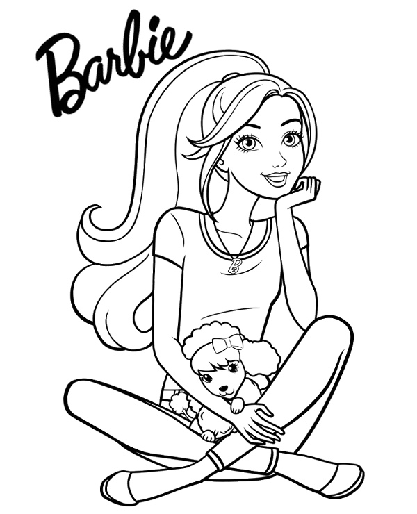 Barbie Coloring Page with a Dog