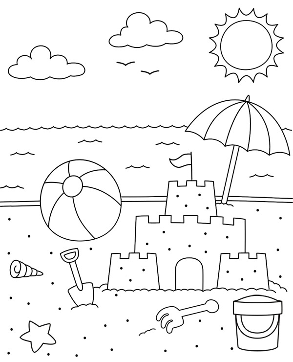 Beach in the Summer Coloring Page