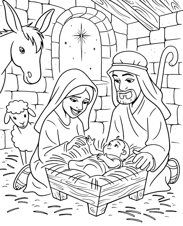 Jesus Born in a Stable Coloring Sheet