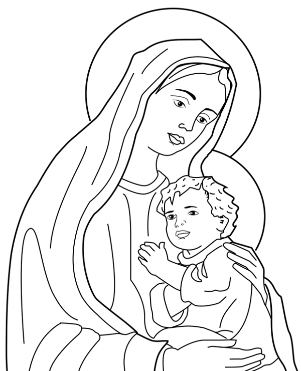 Mary and Little Jesus Coloring Page