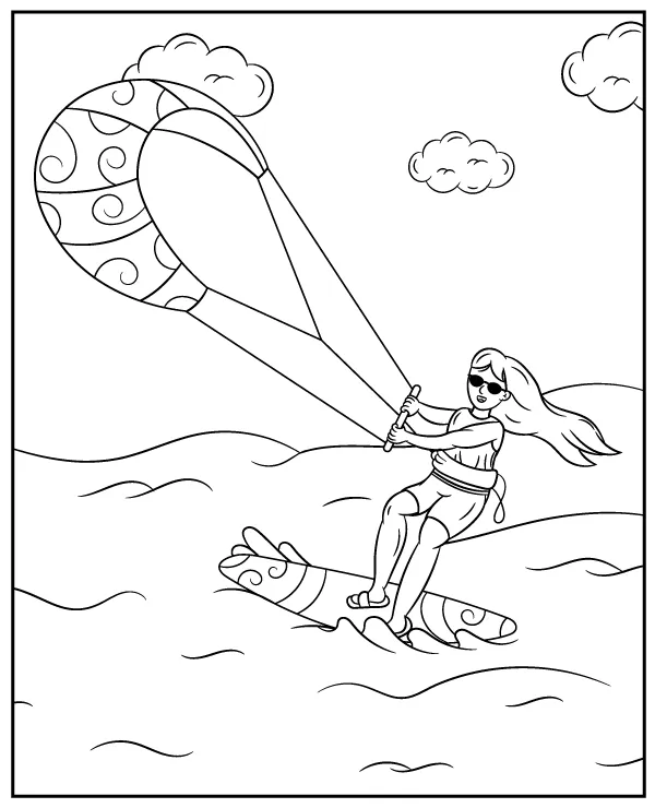 Girl Kitesurfing Coloring Sheet