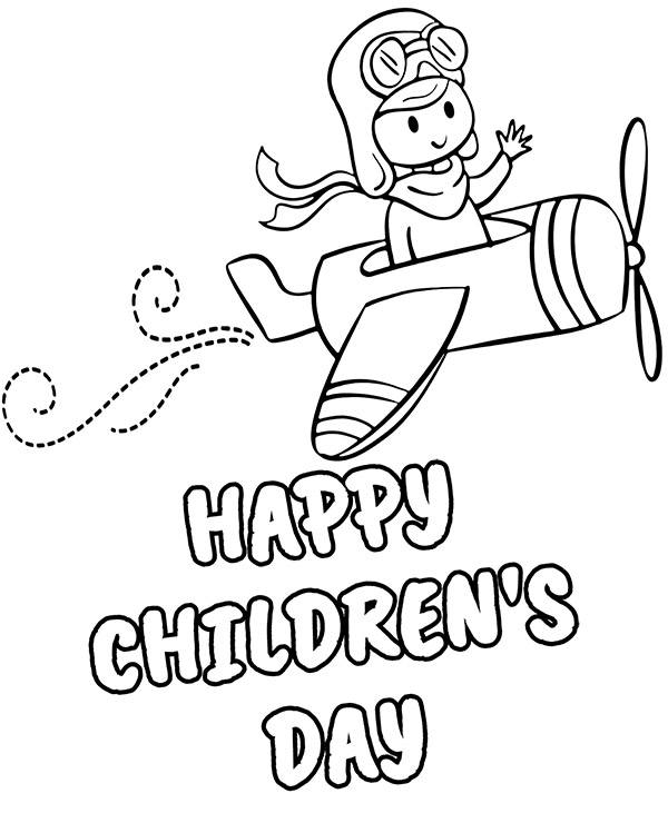 Boy In A Plane Coloring Page For Children’s Day