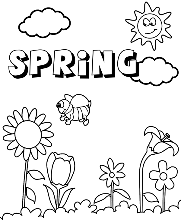 Spring Coloring Page Sun & Flowers