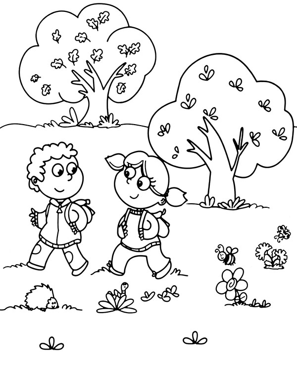 Children with Backpacks Coloring Page