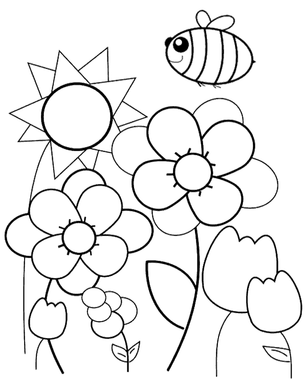 Spring, Meadow, Bee Coloring Page