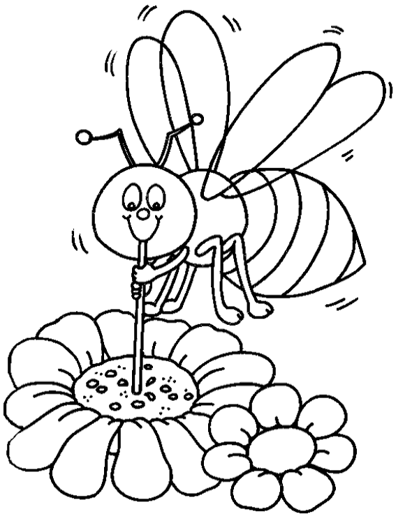 Bee Polutting Flower Coloring Page