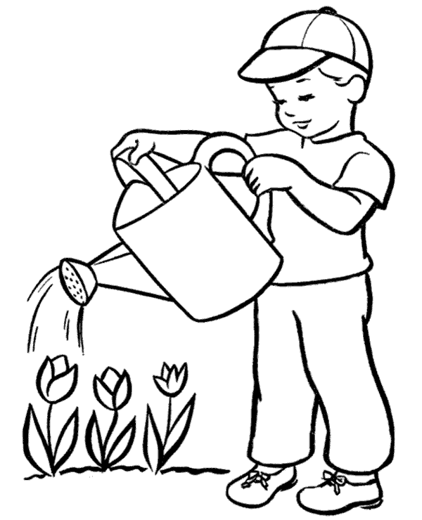 Watering Flowers Coloring Picture