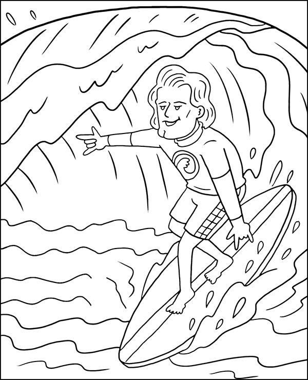 Surfer Coloring Page for Summer