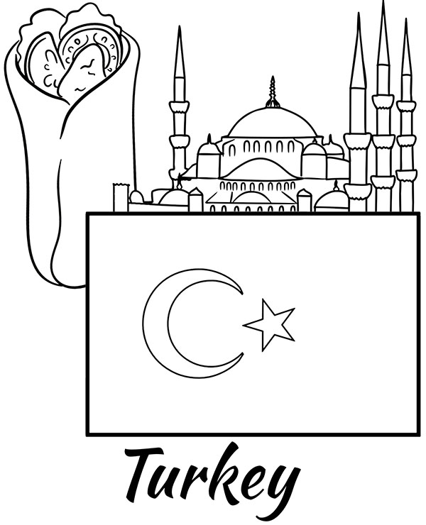 Country Turkey Flag Coloring Page