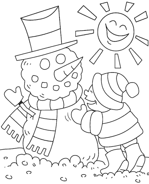 Coloring Page Making a Snowman